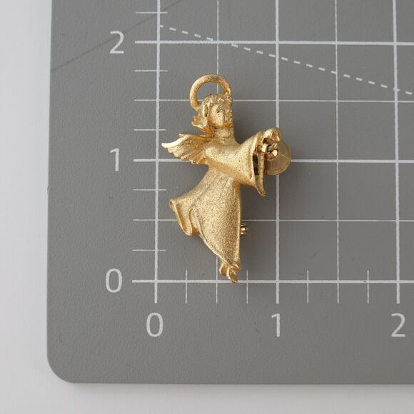 Vintage Gold Tone Cherub Angel Ringing Bell Brooch Pin - Picture 2 of 16